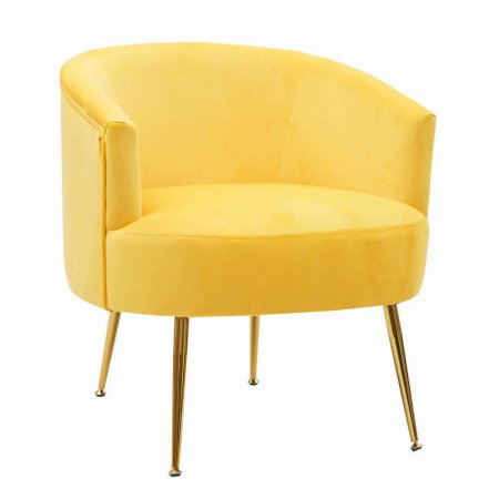 tunuo Velvet Accent Chair Upholstered Armchair Side Chairs with Backrest, Gold metal legs for Living Room Bedroom, Yellow