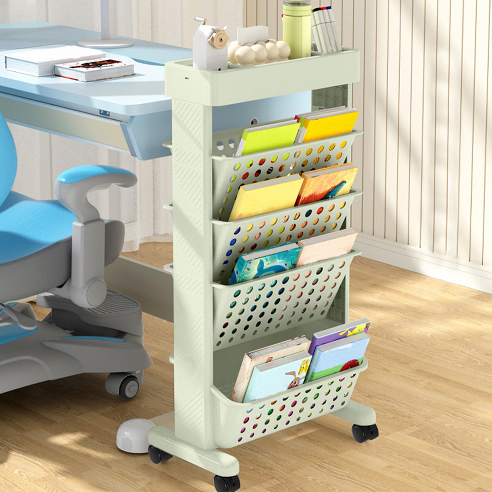 Tupukom 4-Tier Rolling Utility Cart Laundry Room Bathroom Organizers and Storage Office Shelves for Art Craft Diaper Bedside Snack,Green,Furniture