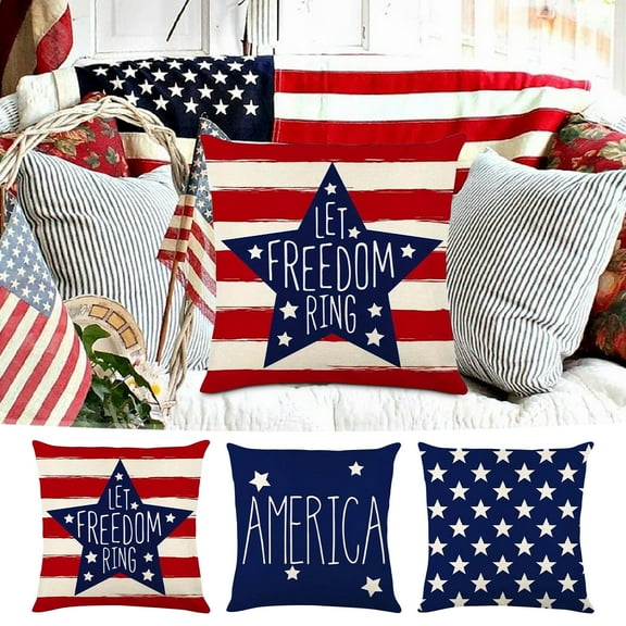 Tupukom 4th of July Day Patriotic Decorations Summer America Flag Double Sides Print Cushion Cover for Sofa Independence Memorial Day Pillowcase Patriotic Party Supplies