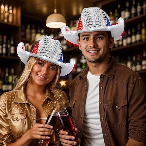Tupukom 4th Of July Decorations Independence Day Decor Red White and Blue Cowboy Hats Mens Hats & Caps Party Hat for Festive Occasions