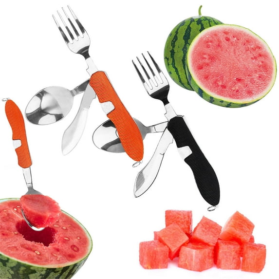 Tupukom Up to 60% Off 3 In 1 Watermelon Fork Slicer Stainless Steel Watermelon Cutter Quickly Safe Watermelon Knife for Summer BBQ Picnic Camping Kitchen Tools & Gadgets
