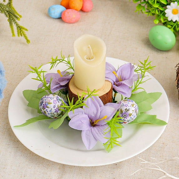 Tupukom Easter Decor Easter Eggs Candle Holders Arrangement Living Room Table Simulation Flower Candle Wreath Ambience Decoration Candle Cup Props