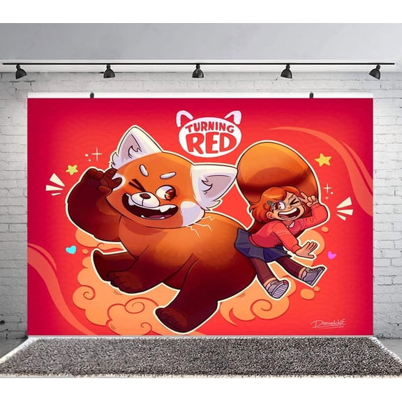 turning red Backdrop Banner Party Supplies Poster Movie Theme Background for Photography Kids Birthday Decorations