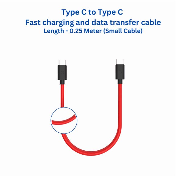 twance 0.25 Meter Short Type C to Type C, 3.1A Fast charging and High Speed data transfer Cable, Red Color