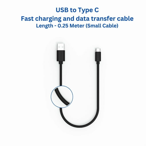 twance 0.25 Meter Short Type C to USB 3.1A Fast charging and High Speed data transfer Cable, Black Color, PVC