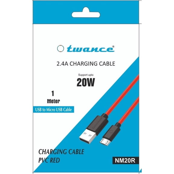 twance 2.4A, 1 Meter Type A to micro USB charging Cable, Red Color, PVC