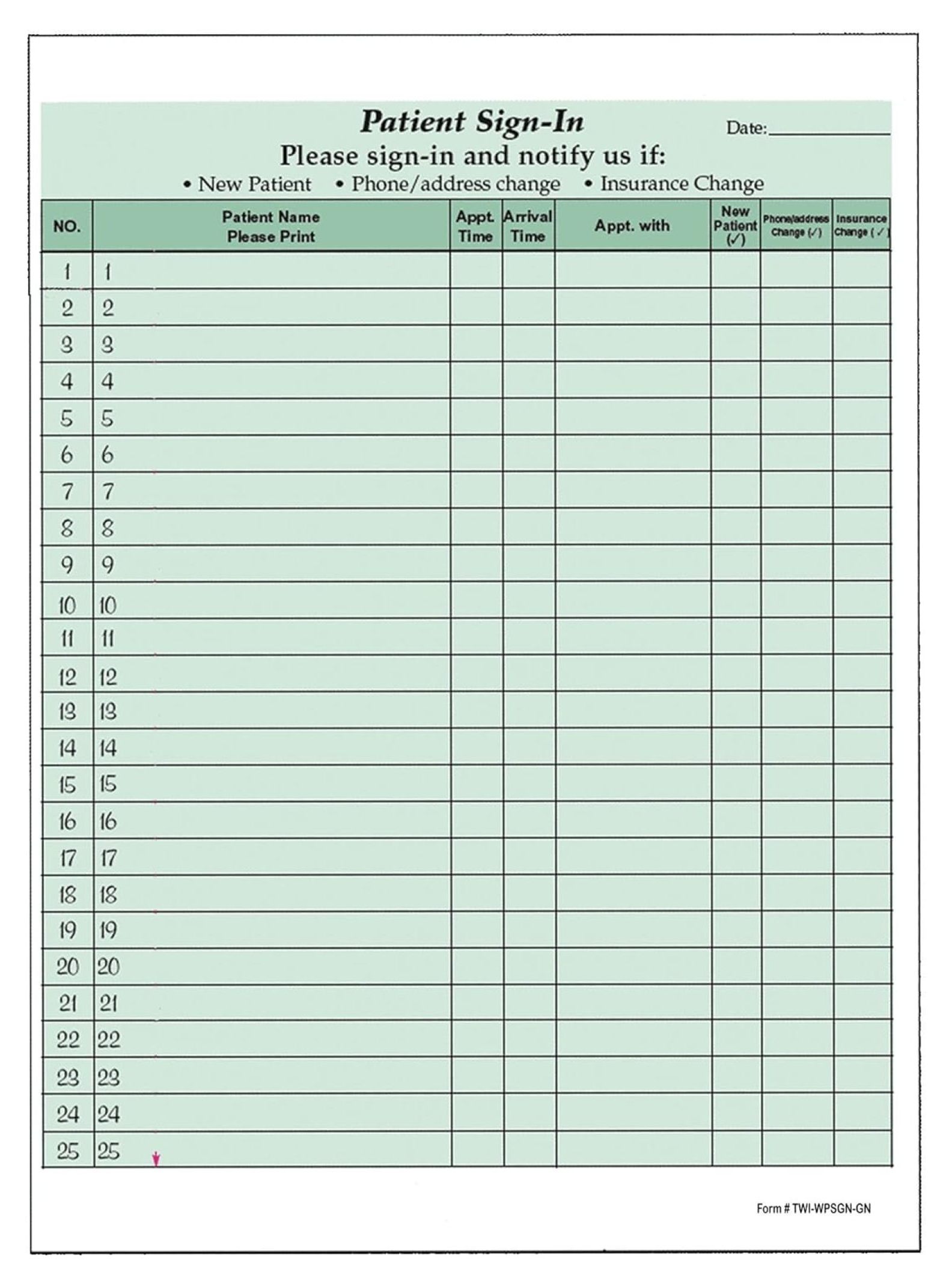 twihealthcare Patient Sign-in Sheets, 8-1/2