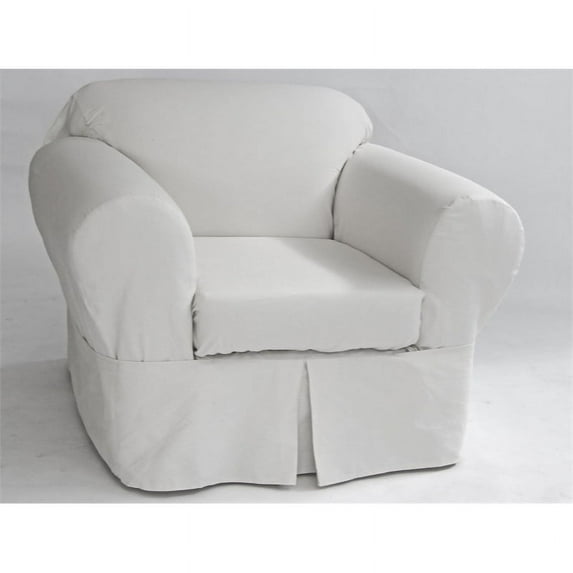 twill 2 piece chair slipcover-White