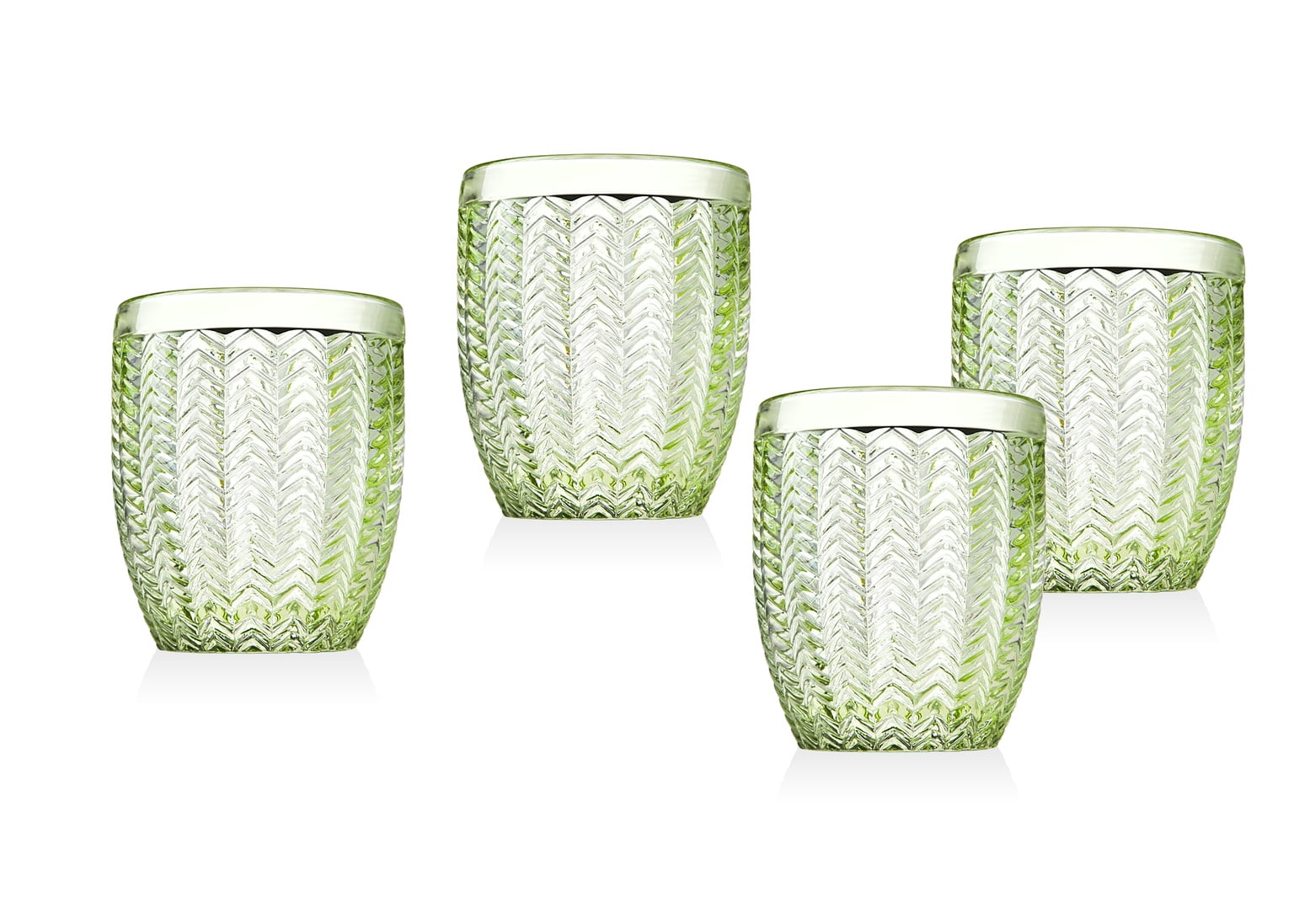 Emerald Green Chevron 11oz Stemless Glassware Set of 4