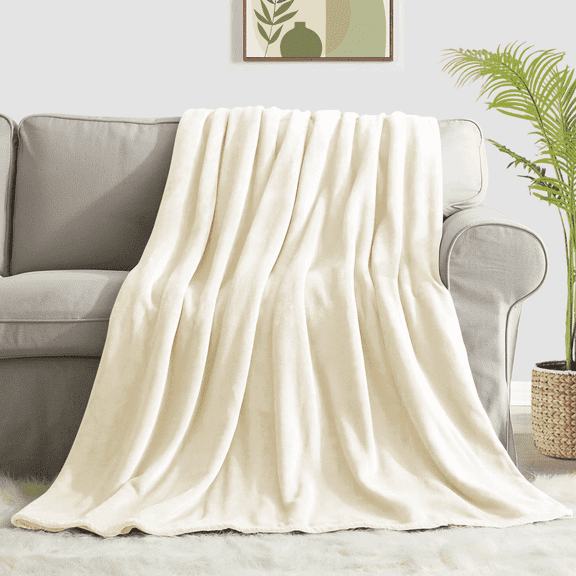Twin Size Blanket, Luxury Plush Cozy Fuzzy Fleece Blanket, Super Soft Warm Big Lightweight Throw Blanket All Seasons Suitable, Versatile Throws for Office Bedroom Travel, 60x80" Beige