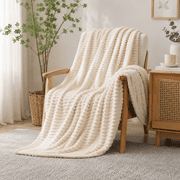 Twin Size Blanket for Couch,Sofa,Bed, 230GSM Super Soft Striped Beige Bed Blanket for Office Picnic Travel Bedroom, Warm Cozy Lightweight Home Decor Throw Blanket for All-Season, 80x60in