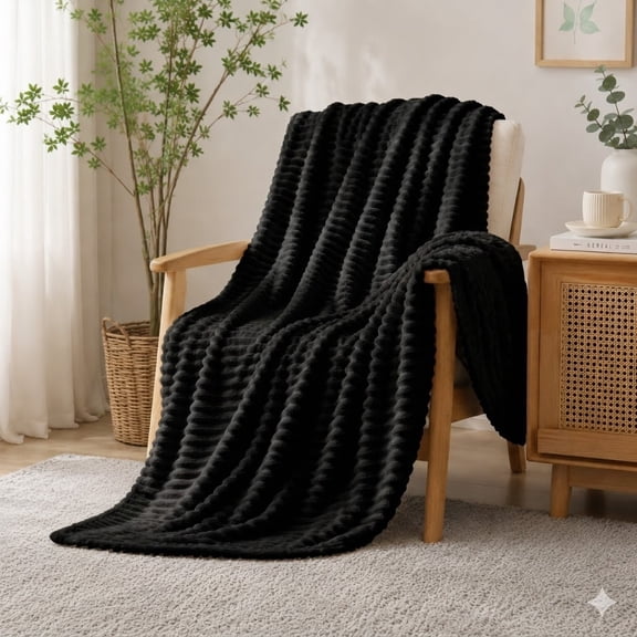 Twin Size Blanket for Couch,Sofa,Bed, 230GSM Super Soft Striped Black Bed Blanket for Office Picnic Travel Bedroom, Warm Cozy Lightweight Home Decor Throw Blanket for All-Season, 80x60in