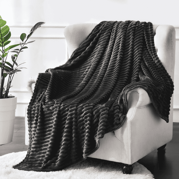 Twin Size Blanket, 230GSM Extra Soft Lightweight Bed Blanket with Strip , Plush Fuzzy Cozy Throws for Couch, Bed, Sofa Cozy, Warm and Breathable, 60x80" Black