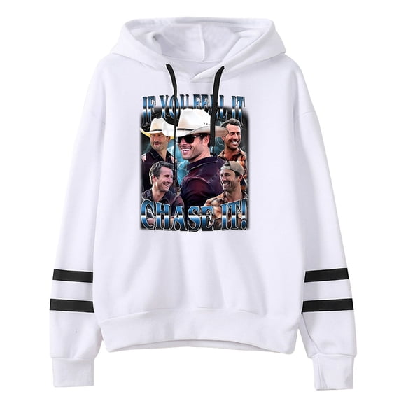 twisters merch Glen Powell If You Feel It Chase It hooded drawstring pocketless sweatshirt men/women pullover