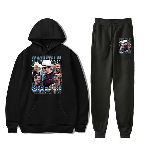twisters merch Glen Powell If You Feel It Chase It hoodies suits pocket drawstring hoodies sweatshirt Strap sports pants