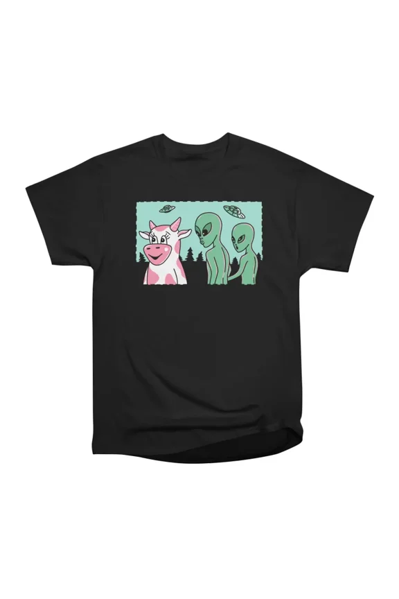 two aliens and a cow T-Shirt Tee Gift For Him Merch For Her Apparel For Friend