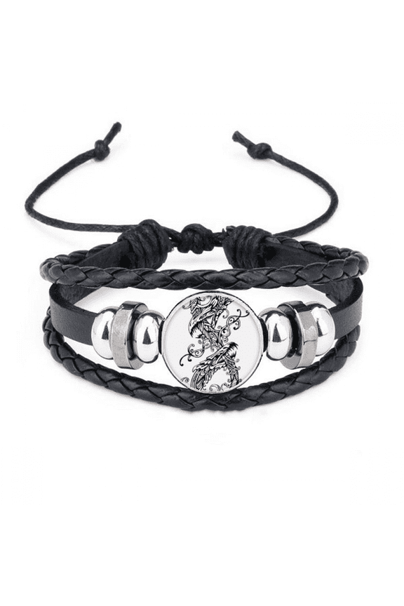 two chinese dragon animal bracelet braided leather woven wristband