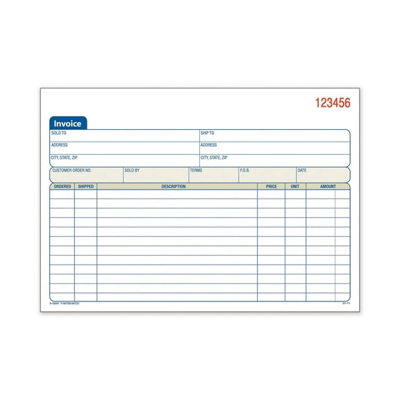 two-part invoice book, two-part carbonless, 5.56 x 8.44, 50 forms total