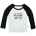 thumbnail image 1 of ALL BECAUSE two people SWIPED RIGHT Funny T shirt For Baby, Newborn Babies T-shirts, Infant Tops, 0-24M Kids Graphic Tees Clothing (Long Black Raglan T-shirt, 6-12 Months), 1 of 4