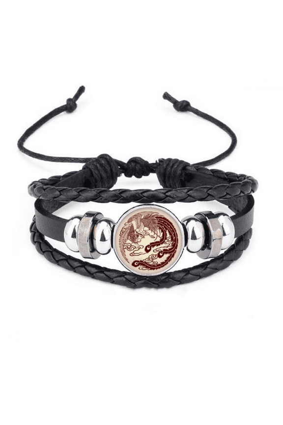 two phoenixes fly animal portrait bracelet braided leather woven wristband