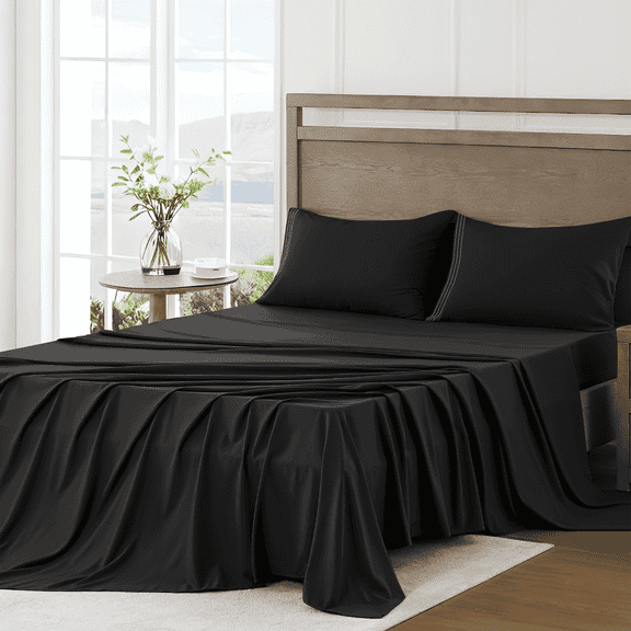 3 Piece Bed Sheet Set, Twin-XL Size Upgraded Cooling Deep Pocket Comfy Breathable Hotel Luxury Bedding, Extra Soft Wrinkle Free Sheets Cover, Sheets up to 16 inch, Black