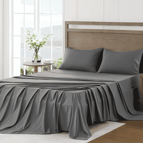 3 Piece Bed Sheet Set, Twin-XL Size Upgraded Cooling Deep Pocket Comfy Breathable Hotel Luxury Bedding, Extra Soft Wrinkle Free Sheets Cover, Sheets up to 16 inch, Dark Grey