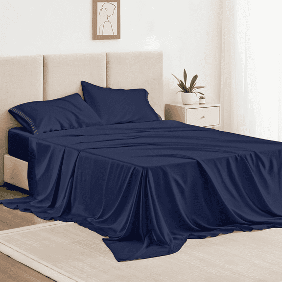 Twin-XL Bed Sheet Set 3 Piece, Hotel Luxury Super Soft 1800 Series Microfiber Bed Sheets Set, Wrinkle Free Breathable, Up to 16" Deep Pockets Sheets, Navy Blue