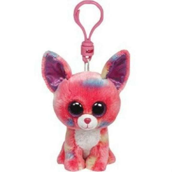 Ty Beanie Boos (Plastic Key Clip) - Cancun the Hot Pink Tie-Dye Chihuahua Glitter Eyes - Stuffed Animal