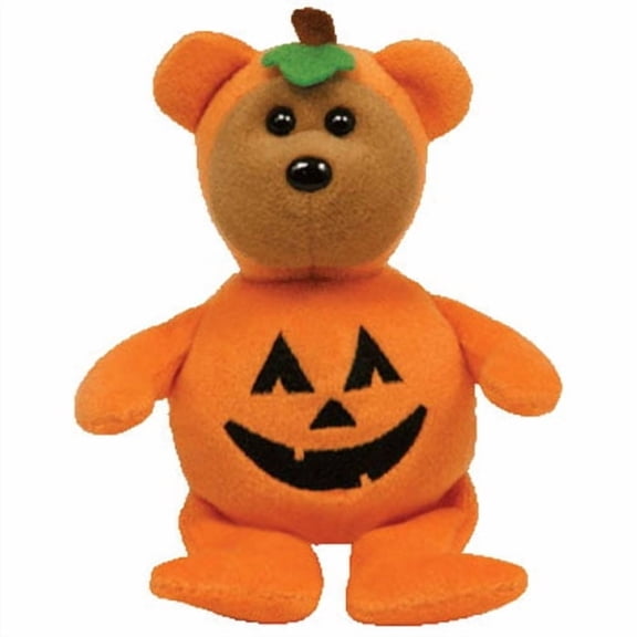 ty halloweenie beanie baby - teddykin the pumpkin teddy bear (5 inch)