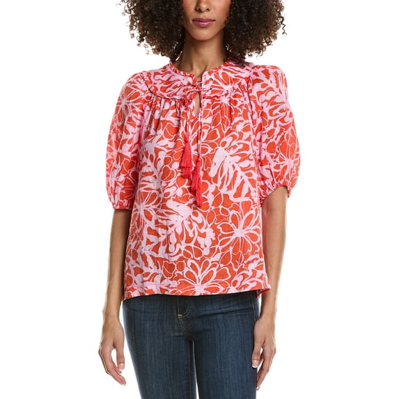 tyler böe womens Margarita Tie-Front Linen Blouse, l, Pink