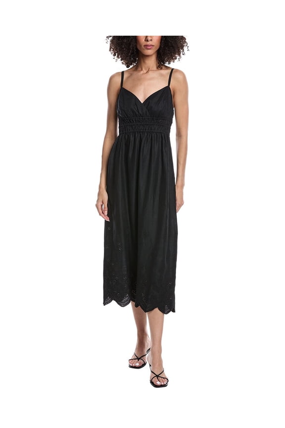 tyler böe womens Maria Linen Midi Dress, 12, Black