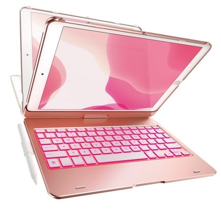 typecase Keyboard Case for 10.2" iPad 9th Gen 2021, 8th & 7th Gen, iPad Air 3, iPad Pro 10.5 - 10 Colors Backlight Wireless Case with Keyboard, 360° Rotatable with Pencil Holder (Rose Gold)