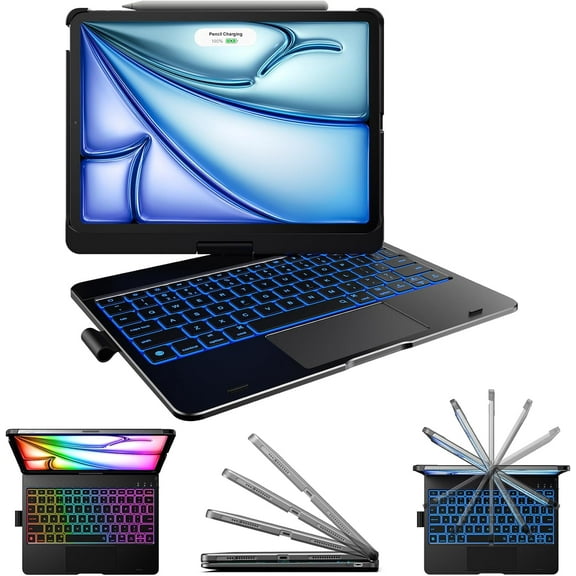 typecase Keyboard Case with Trackpad for iPad Air 11-inch (M2, 2024), iPad Pro 11 2022 & iPad Air 5th & 4th Gen 10.9-inch, 360° Wireless Backlit Keyboard with Pencil Holder (Black)