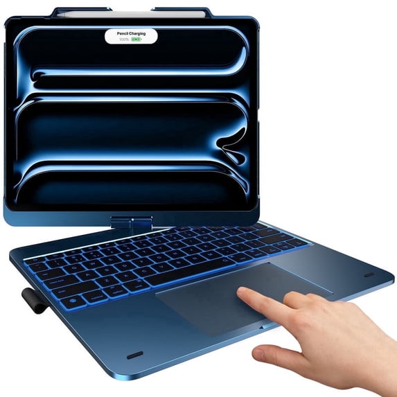 typecase Keyboard Case for iPad Pro 12.9 (6th/5th/4th/3rd Gen), Trackpad, 11-Color Backlit, 360 Rotatable with Pencil Holder - Pacific Blue