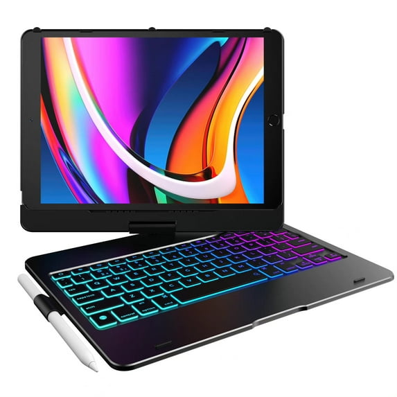 typecase Keyboard Case for iPad 10.2 inch 9th Generation 2021, 8th & 7th Gen, iPad Air 3, iPad Pro 10.5 - 10 Colors Backlight Wireless Smart Keyboard with Pencil Holder (Black)