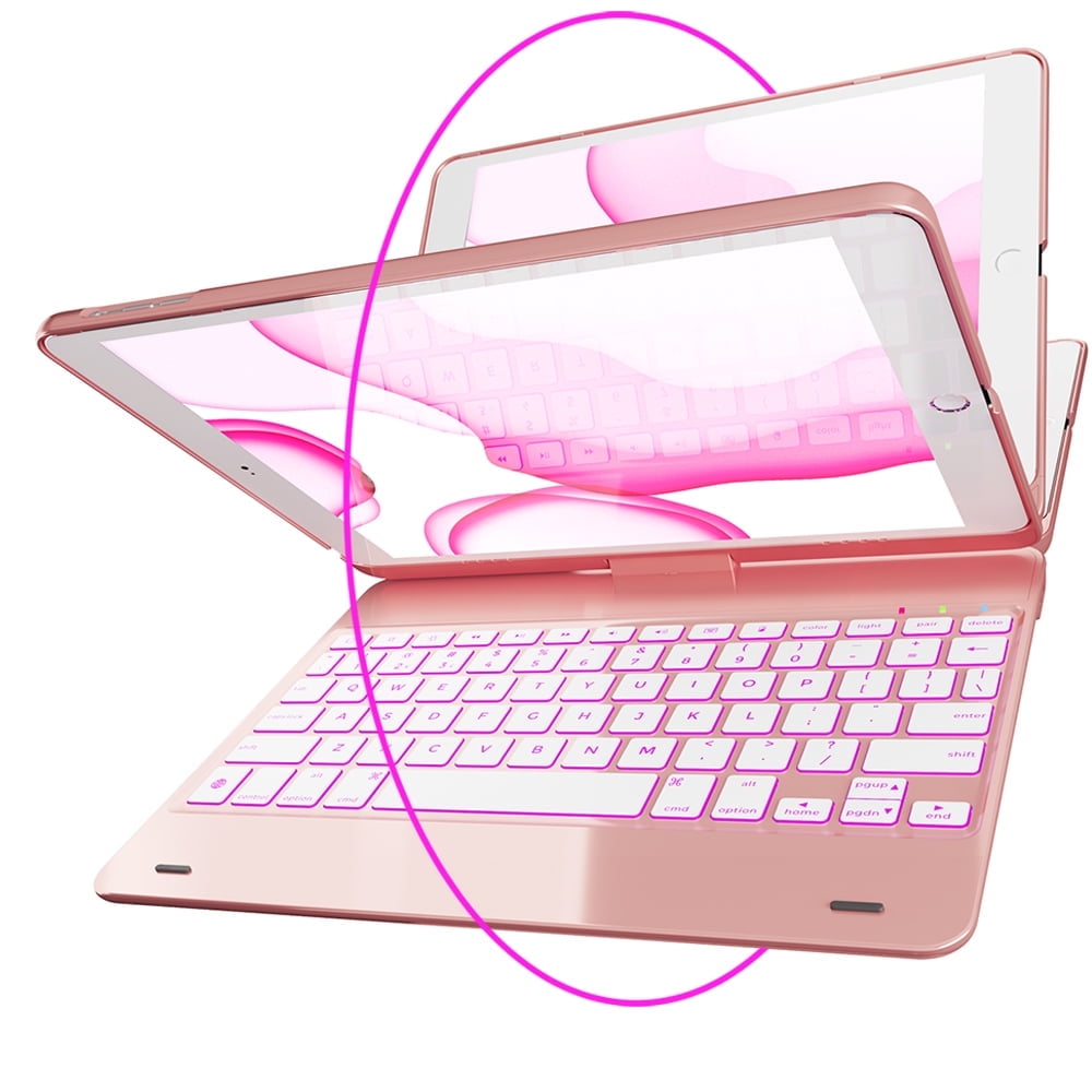 typecase Keyboard Case for iPad 9.7 inch 6th & 5th Gen Air 2 & Air 1, Thin & Light, 360 Rotatable, Wireless/BT, Backlit 10 Color, 9.7 inch Case for iPad (Rose Gold)