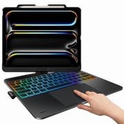 typecase Keyboard Case for iPad Air 13"M4/M3/M2, 2026/2025/2024, iPad Pro 12.9"6th/5th/4th/3rd Gen, Trackpad, 11-Color Backlit, 360 Rotatable with Pencil Holder - Black
