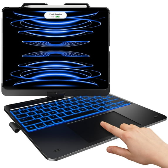 typecase iPad Case with Keyboard for iPad Pro 12.9 (6th Gen, 2022), Trackpad, Smart Backlit Keys, 360 Rotatable Keyboard for iPad Pro 12.9 5th & 4th & 3rd Gen (2018-2021) with Pencil Holder (Black)