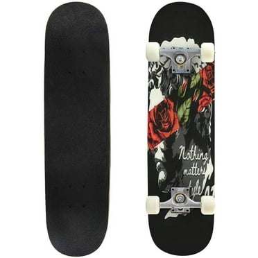 typography with antique statue and roses illustration on black Outdoor Skateboard Longboards 31"x8" Pro Complete Skate Board Cruiser