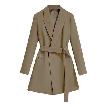 tzhuwd tzhuwd Women's V-Neck Trench Long Coat Solid Color Thin Suit Loose Comfort Mid-Length Jacket Spring and Fall Windbreaker