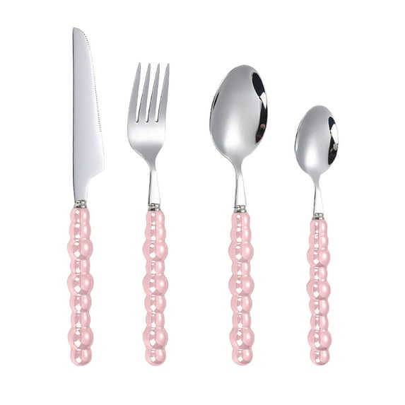 tzyudk 4-piece Set Handle Stainless Steel Tableware Dessert Salad Spoon Fork Handle Steak Knife Fork Spoon Tea Spoon Affordable Useful Pink Stainless Steel