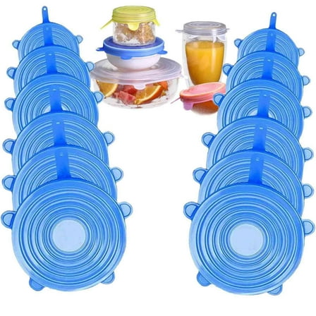 tzyudk 6 Piece Reusable Silicone Stretch Lids Set Airtight Food Cover for Bowls Plates Containers Microwave Dishwasher Safe Eco Friendly Food Storage Lid Silica Gel Blue