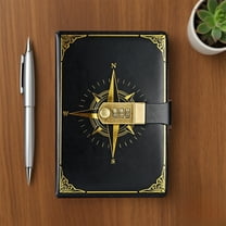 tzyudk A5 Lockable Password Notebook with Compass Pattern Personalized Diary Journal for Students Office Stationery Secure Writing Notebook with Combination Lock Paper Black