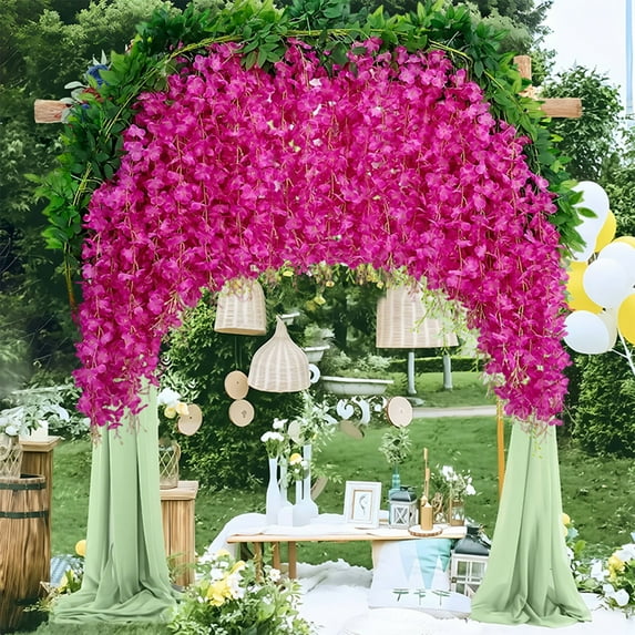 tzyudk Artificial Wisteria Vine Dark Purple Hanging Flowers for Ceiling Decor Wedding Party Home Garden Decoration Plastic Watermelon Red