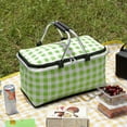 thumbnail image 1 of tzyudk Folding Picnic Basket Large Capacity Outdoor Gift Camping Thermal Bag Handheld Aluminium Foil Thickened Fabric Car Picnic Bag Storage Bag Storage Affordable Useful Green Plastic, 1 of 6