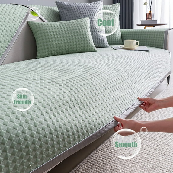 tzyudk Lce Silk Cool Summer Sofa Cushion Simples Solid Color Non-Slip Machine Washable Cool Sofa Cushion Double Sofa Affordable Useful Green 100%Polyester