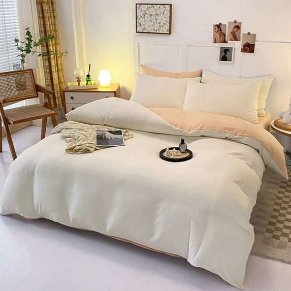 tzyudk Suitable For 70.86 Inch Bed Type In Student Dormitories Comfortable And Soft Four Piece Bedding Set Fresh Color Washed Affordable Useful Orange Polyester