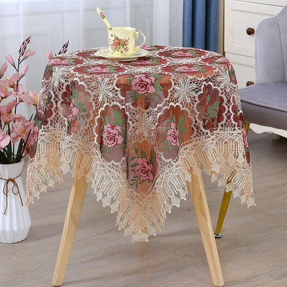 tzyudk Tablecloth Cloth Household Coffee Table Table Cloth Air Conditioner Cover Towel Small Round Table Gauze Embroidery Lace Affordable Useful Red Cloth