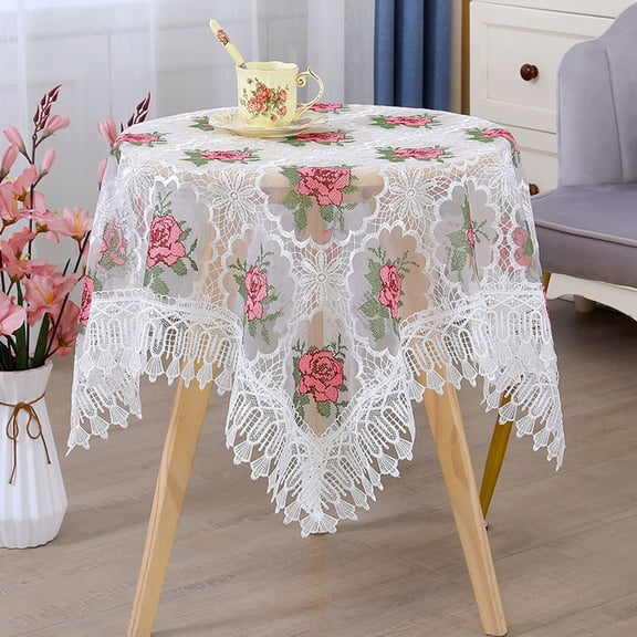 tzyudk Tablecloth Cloth Household Coffee Table Table Cloth Air Conditioner Cover Towel Small Round Table Gauze Embroidery Lace Affordable Useful White Cloth