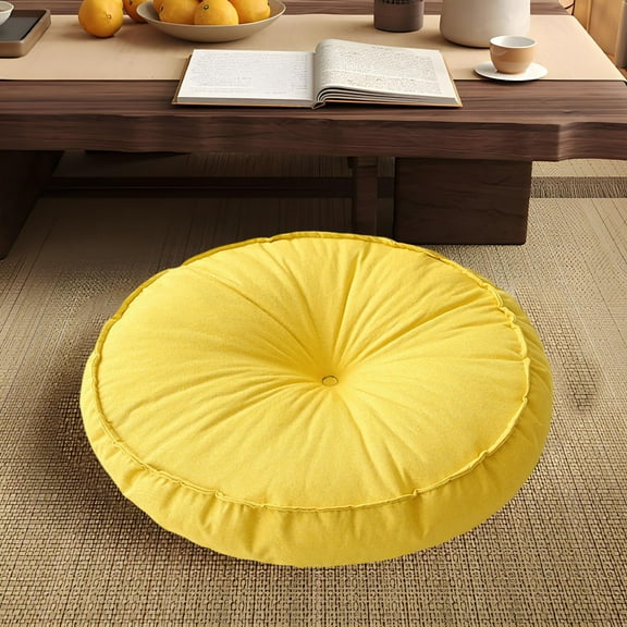 tzyudk Thickened Fabric Round Cushion Lazy Japanese-Style Linen Futon Balcony Window Tatami Seat Cushion Floor Pouf Affordable Useful Yellow Flax
